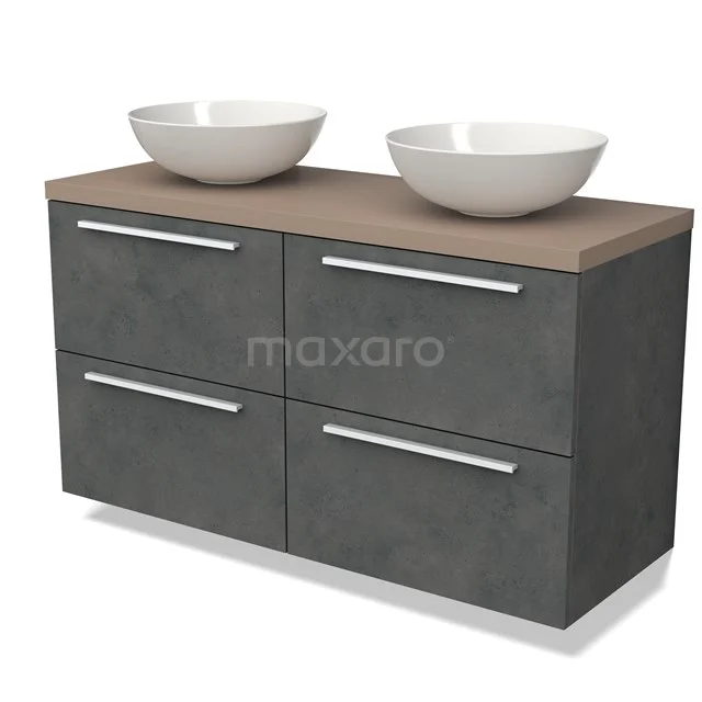 Modulo Plato Badkamermeubel voor waskom | 120 cm Donkergrijs beton Vlak front Taupe blad 4 lades BMK18-01639