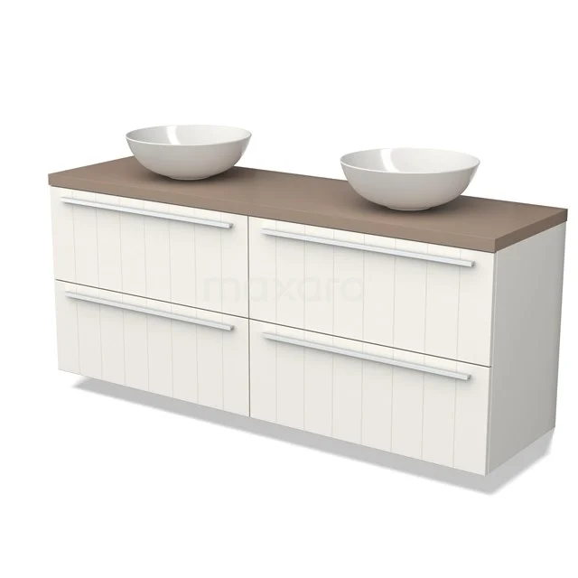 Modulo Plato Vanity units for countertop basin | 160 cm Matte white Slat front Taupe worktop 4 drawers BMK18-01649