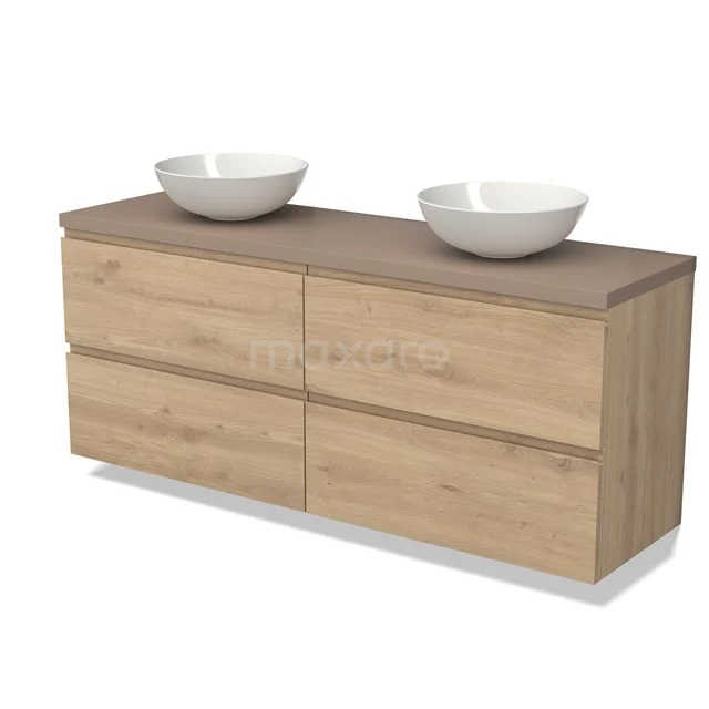 Modulo Plato Badkamermeubel voor waskom | 160 cm Lichtbruin eiken Greeploos front Taupe blad 4 lades BMK18-01661