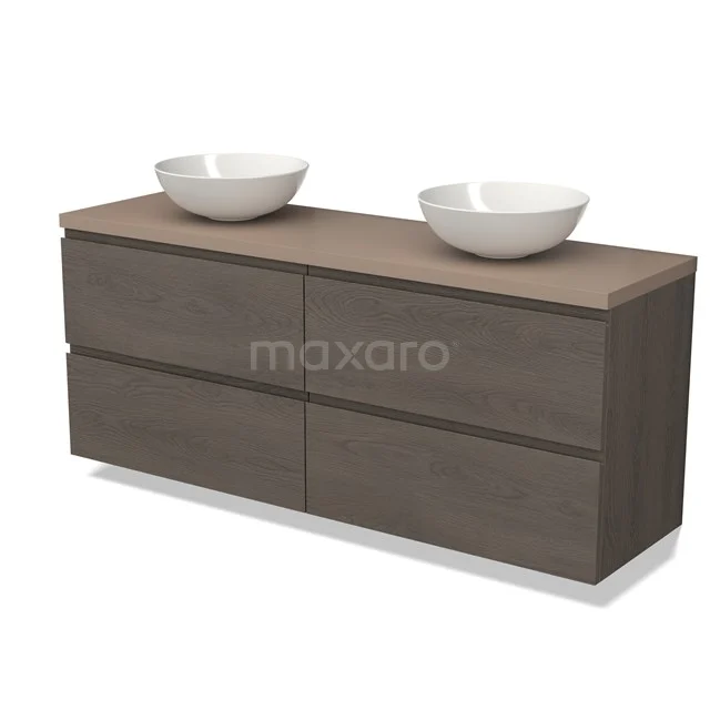 Modulo Plato Vanity units for countertop basin | 160 cm Dark brown oak Handle-less front Taupe worktop 4 drawers BMK18-01667