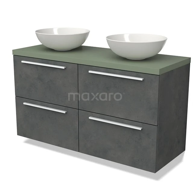Modulo Plato Vanity units for countertop basin | 120 cm Dark grey concrete Flat front Sage green worktop 4 drawers BMK18-01703