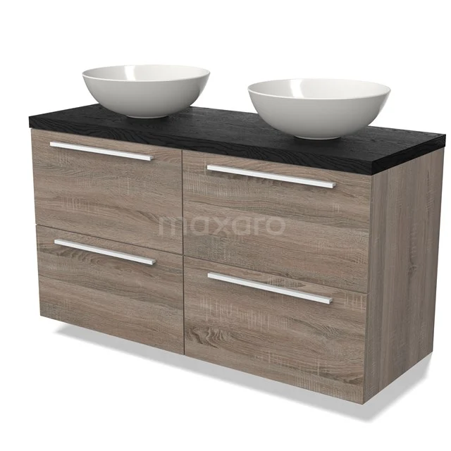 Modulo Plato Badkamermeubel voor waskom | 120 cm Eiken Vlak front Zwart eiken blad 4 lades BMK18-01751