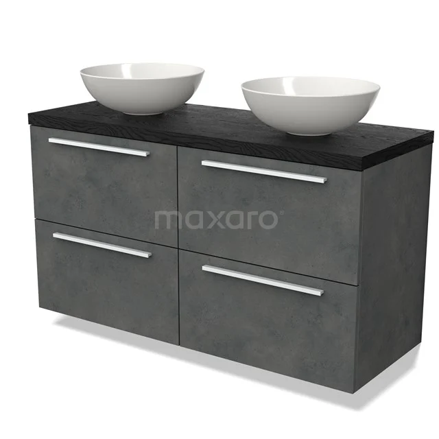 Modulo Plato Vanity units for countertop basin | 120 cm Dark grey concrete Flat front Black oak worktop 4 drawers BMK18-01767