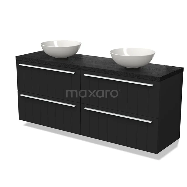 Modulo Plato Vanity units for countertop basin | 160 cm Matte black Slat front Black oak worktop 4 drawers BMK18-01769