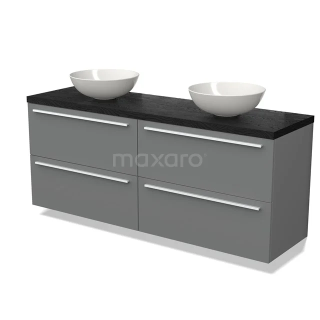 Modulo Plato Vanity units for countertop basin | 160 cm Mid grey Flat front Black oak worktop 4 drawers BMK18-01771