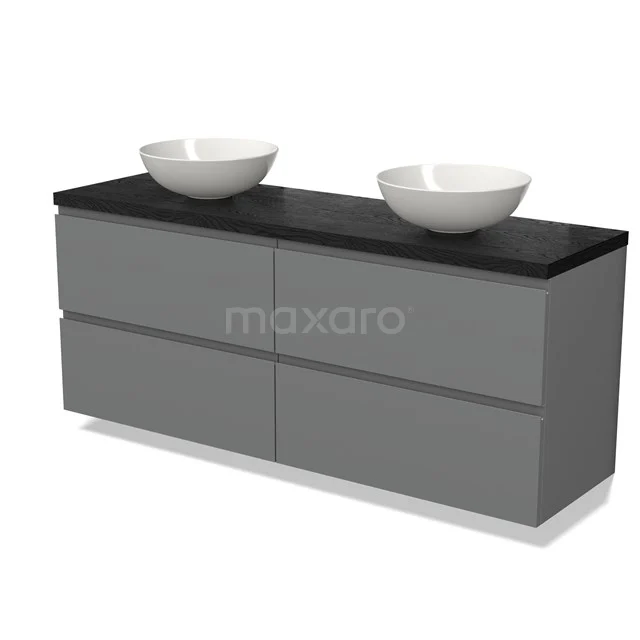 Modulo Plato Vanity units for countertop basin | 160 cm Mid grey Handle-less front Black oak worktop 4 drawers BMK18-01772
