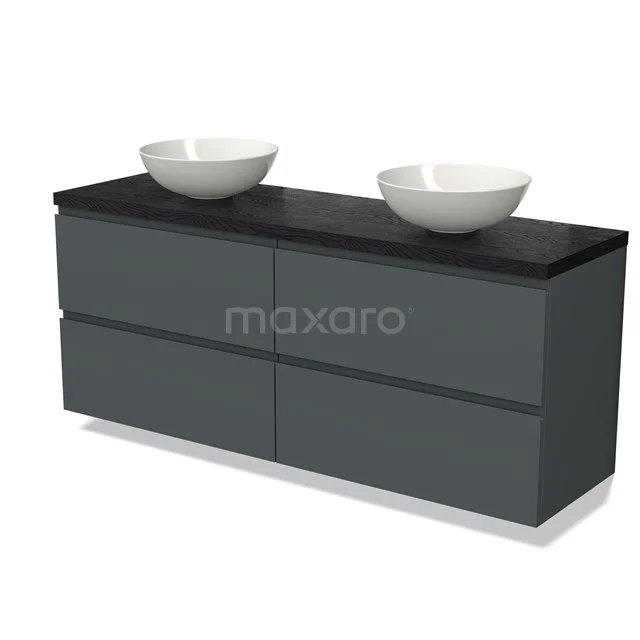 Modulo Plato Vanity units for countertop basin | 160 cm Dark grey Handle-less front Black oak worktop 4 drawers BMK18-01780