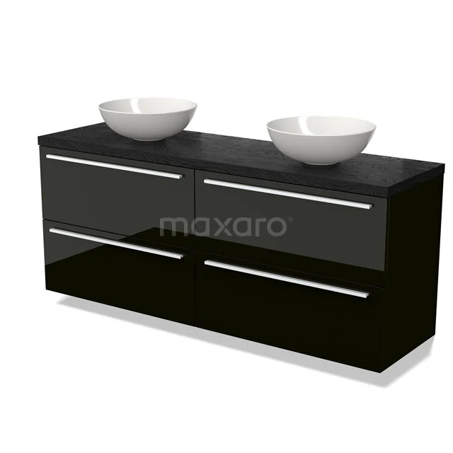 Modulo Plato Vanity units for countertop basin | 160 cm High-gloss black Flat front Black oak worktop 4 drawers BMK18-01781