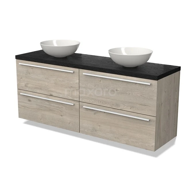 Modulo Plato Vanity units for countertop basin | 160 cm Light grey oak Flat front Black oak worktop 4 drawers BMK18-01785