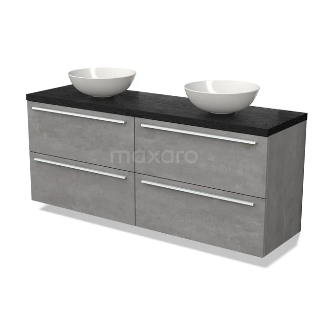 Modulo Plato Vanity units for countertop basin | 160 cm Light grey concrete Flat front Black oak worktop 4 drawers BMK18-01798