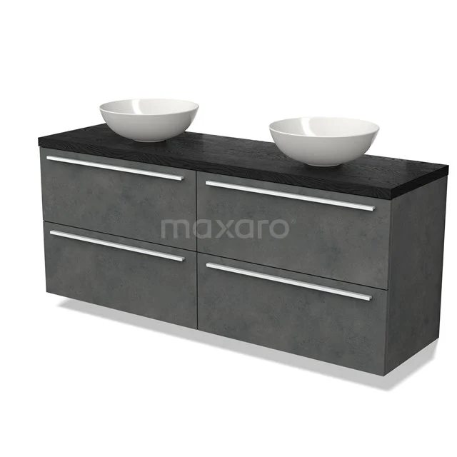 Modulo Plato Vanity units for countertop basin | 160 cm Dark grey concrete Flat front Black oak worktop 4 drawers BMK18-01799