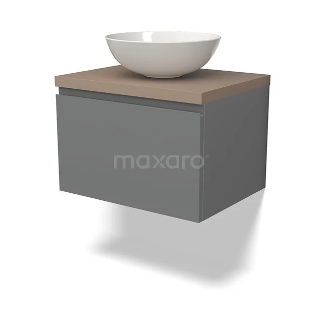 Modulo Plato Vanity units for countertop basin | 60 cm Mid grey Handle-less front Taupe worktop 1 drawer BMK11-02374