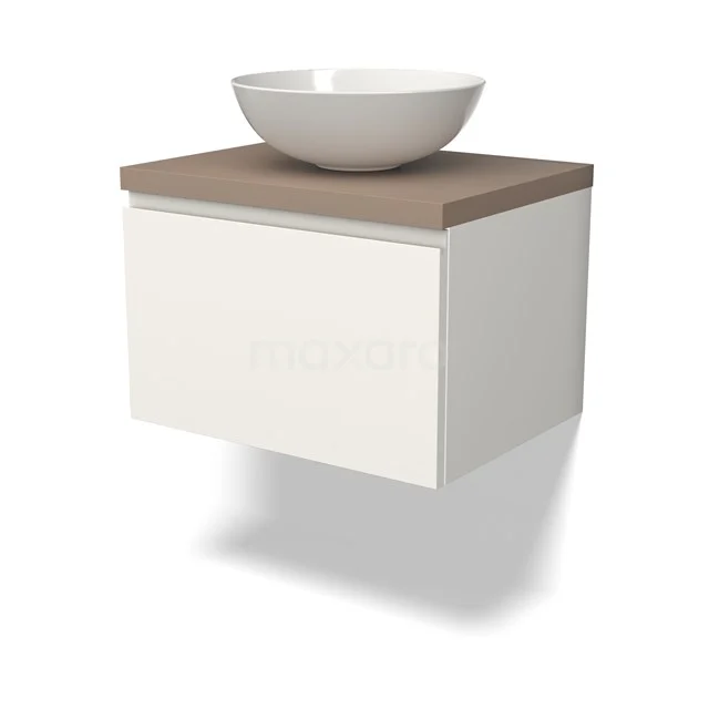 Waschtischunterschrank mit Konsole BMK11-02380 Weißes Badezimmermöbel mit Eichenplatte und rundem Aufsatzwaschbecken, wandhängendes Design für einen modernen Badezimmerstil.