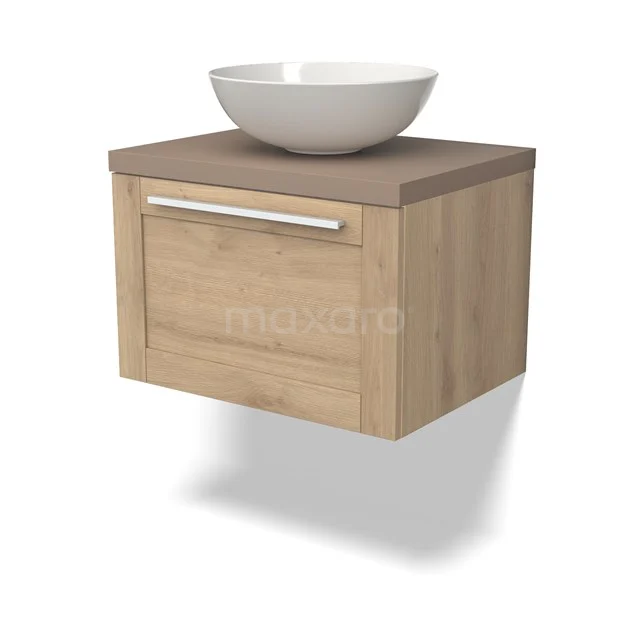 Modulo Plato Vanity units for countertop basin | 60 cm Light brown oak Frame front Taupe worktop 1 drawer BMK11-02390