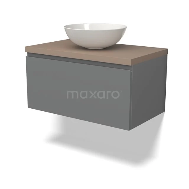 Modulo Plato Vanity units for countertop basin | 80 cm Mid grey Handle-less front Taupe worktop 1 drawer BMK11-02406