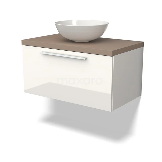 Modulo Plato Vanity units for countertop basin | 80 cm High-gloss white Flat front Taupe worktop 1 drawer BMK11-02407