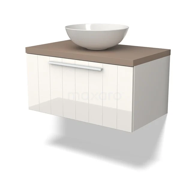 Modulo Plato Badkamermeubel voor waskom | 80 cm Hoogglans wit Lamel front Taupe blad 1 lade BMK11-02408