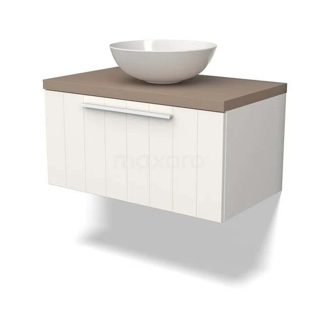 Modulo Plato Badkamermeubel voor waskom | 80 cm Mat wit Lamel front Taupe blad 1 lade BMK11-02411