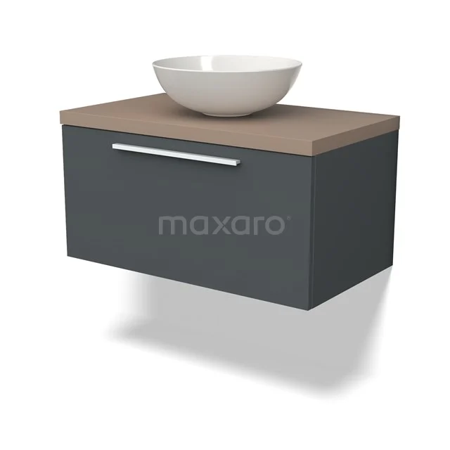 Modulo Plato Vanity units for countertop basin | 80 cm Dark grey Flat front Taupe worktop 1 drawer BMK11-02413