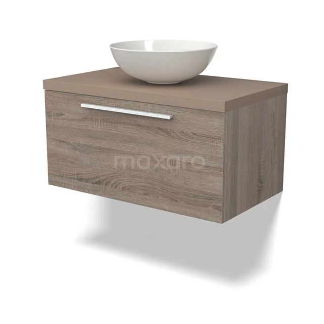 Modulo Plato Vanity units for countertop basin | 80 cm Oak Flat front Taupe worktop 1 drawer BMK11-02417