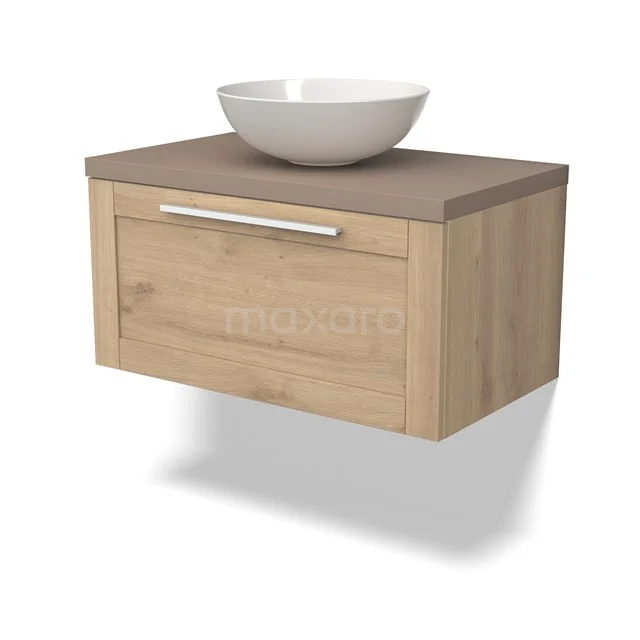 Modulo Plato Badkamermeubel voor waskom | 80 cm Lichtbruin eiken Kader front Taupe blad 1 lade BMK11-02422