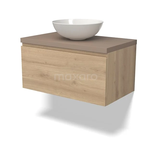 Modulo Plato Vanity units for countertop basin | 80 cm Light brown oak Handle-less front Taupe worktop 1 drawer BMK11-02423