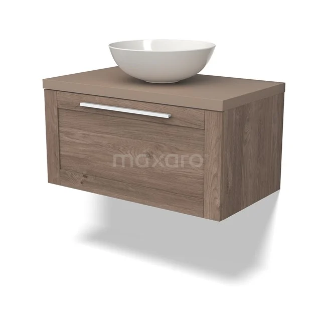 Modulo Plato Badkamermeubel voor waskom | 80 cm Middenbruin eiken Kader front Taupe blad 1 lade BMK11-02425