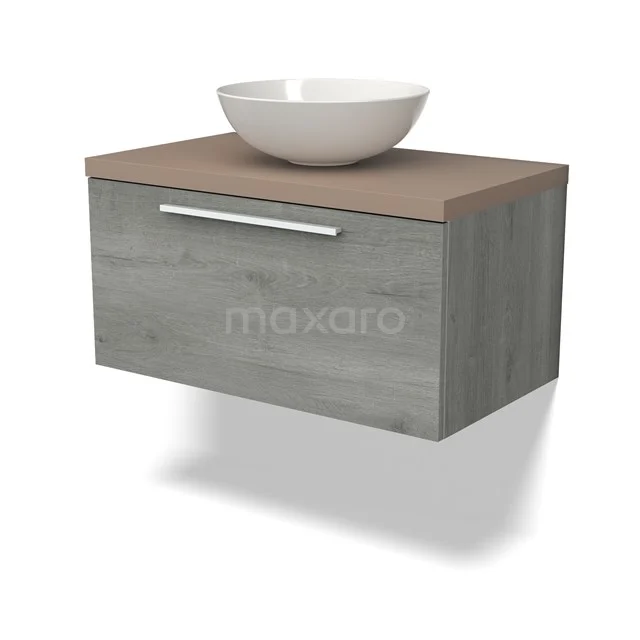 Modulo Plato Vanity units for countertop basin | 80 cm Grey oak Flat front Taupe worktop 1 drawer BMK11-02430
