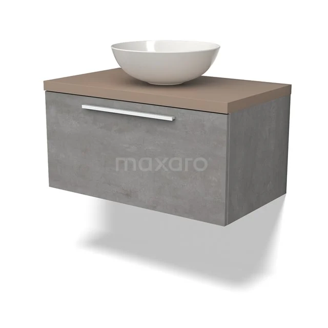 Modulo Plato Vanity units for countertop basin | 80 cm Light grey concrete Flat front Taupe worktop 1 drawer BMK11-02432