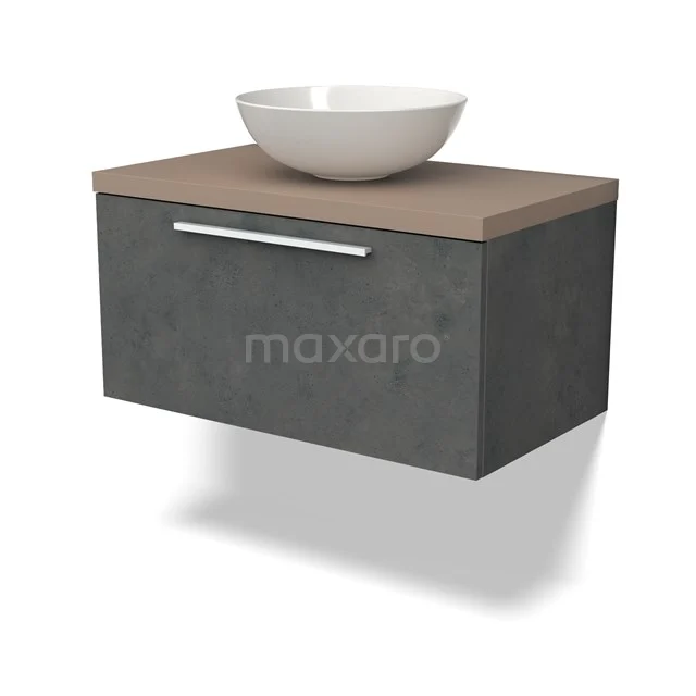 Modulo Plato Vanity units for countertop basin | 80 cm Dark grey concrete Flat front Taupe worktop 1 drawer BMK11-02433