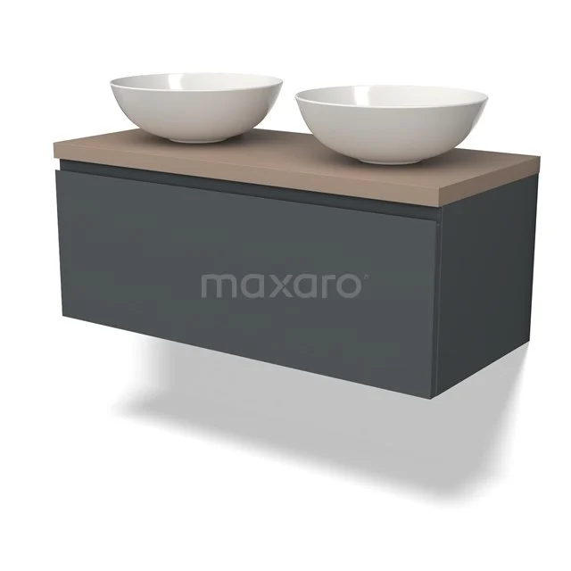 Modulo Plato Vanity units for countertop basin | 100 cm Dark grey Handle-less front Taupe worktop 1 drawer BMK11-02446