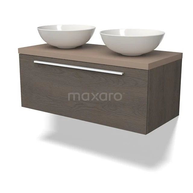 Modulo Plato Vanity units for countertop basin | 100 cm Dark brown oak Flat front Taupe worktop 1 drawer BMK11-02459