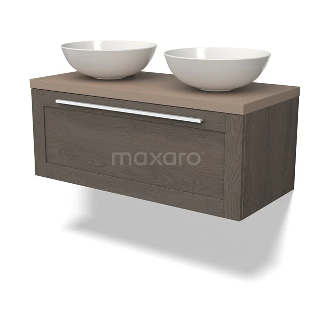 Modulo Plato Badkamermeubel voor waskom | 100 cm Donkerbruin eiken Kader front Taupe blad 1 lade BMK11-02460