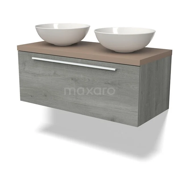 Modulo Plato Vanity units for countertop basin | 100 cm Grey oak Flat front Taupe worktop 1 drawer BMK11-02462