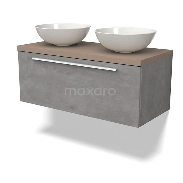 Modulo Plato Vanity units for countertop basin | 100 cm Light grey concrete Flat front Taupe worktop 1 drawer BMK11-02464