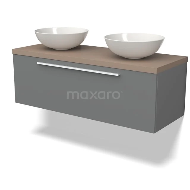 Modulo Plato Badkamermeubel voor waskom | 120 cm Middengrijs Vlak front Taupe blad 1 lade BMK11-02469