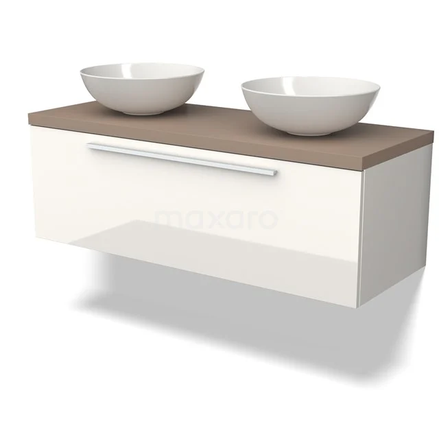 Modulo Plato Badkamermeubel voor waskom | 120 cm Hoogglans wit Vlak front Taupe blad 1 lade BMK11-02471