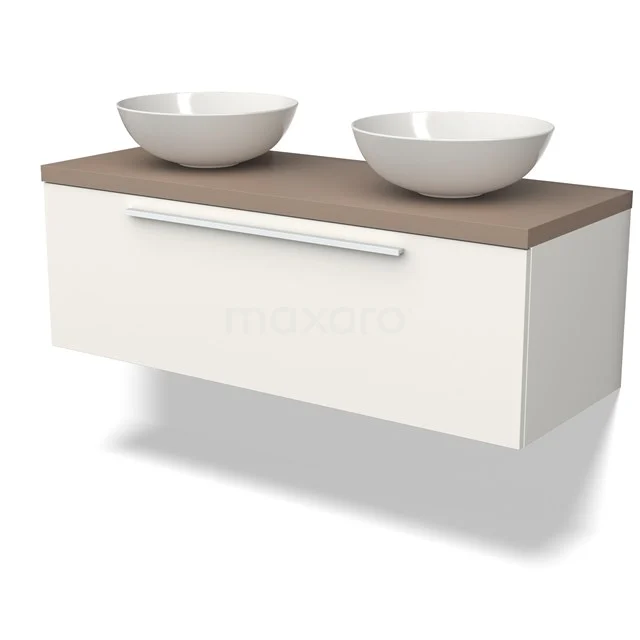 Modulo Plato Badkamermeubel voor waskom | 120 cm Mat wit Vlak front Taupe blad 1 lade BMK11-02474