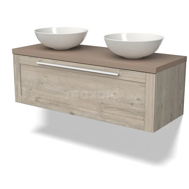 Modulo Plato Badkamermeubel voor waskom | 120 cm Lichtgrijs eiken Kader front Taupe blad 1 lade BMK11-02484