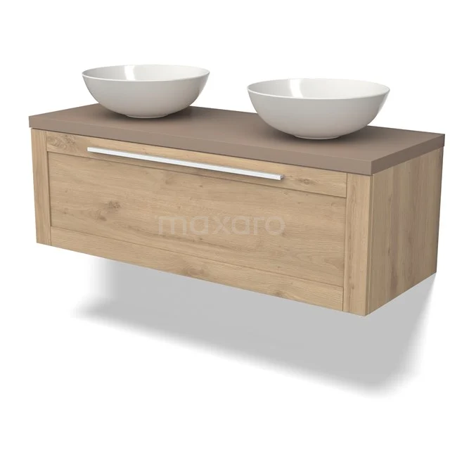 Modulo Plato Badkamermeubel voor waskom | 120 cm Lichtbruin eiken Kader front Taupe blad 1 lade BMK11-02486