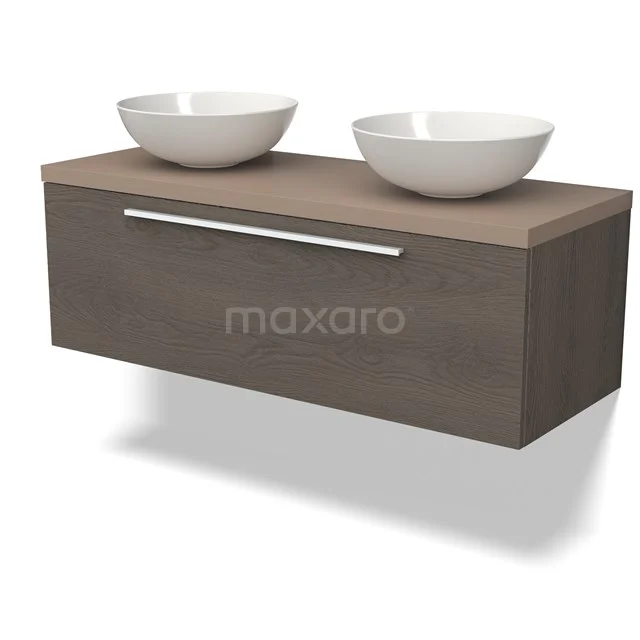 Modulo Plato Badkamermeubel voor waskom | 120 cm Donkerbruin eiken Vlak front Taupe blad 1 lade BMK11-02491