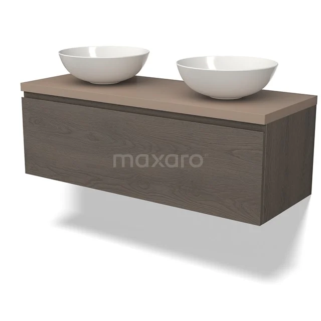 Modulo Plato Badkamermeubel voor waskom | 120 cm Donkerbruin eiken Greeploos front Taupe blad 1 lade BMK11-02493