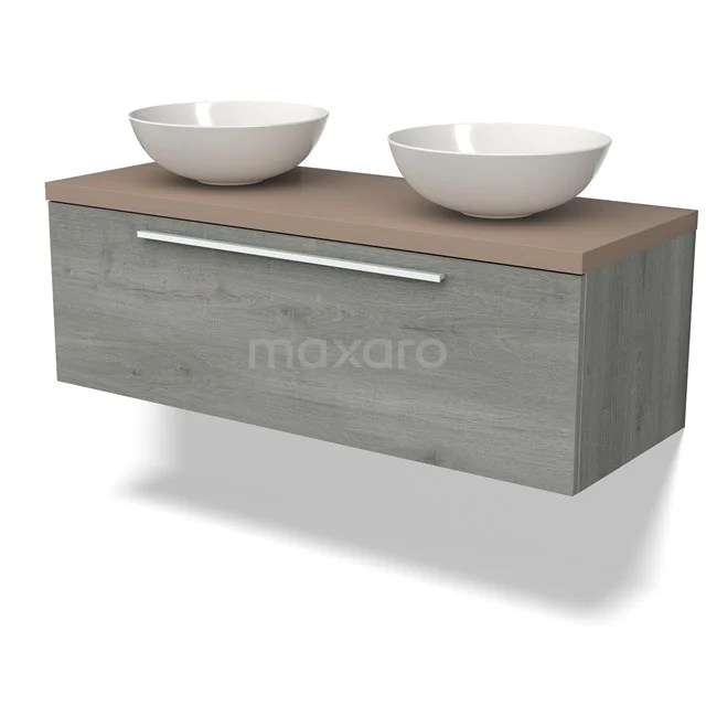 Modulo Plato Badkamermeubel voor waskom | 120 cm Grijs eiken Vlak front Taupe blad 1 lade BMK11-02494