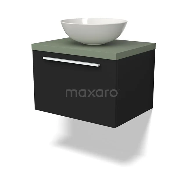 Zweites Badezimmermöbel Schwarz mit grünen Waschbecken und weißen Schüssel, strakes Design für moderne Bäder.