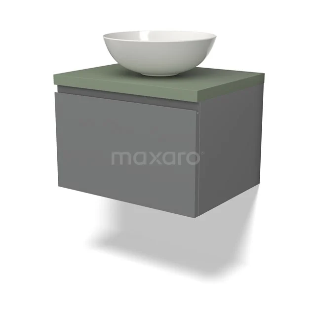 Modulo Plato Vanity units for countertop basin | 60 cm Mid grey Handle-less front Sage green worktop 1 drawer BMK11-02502