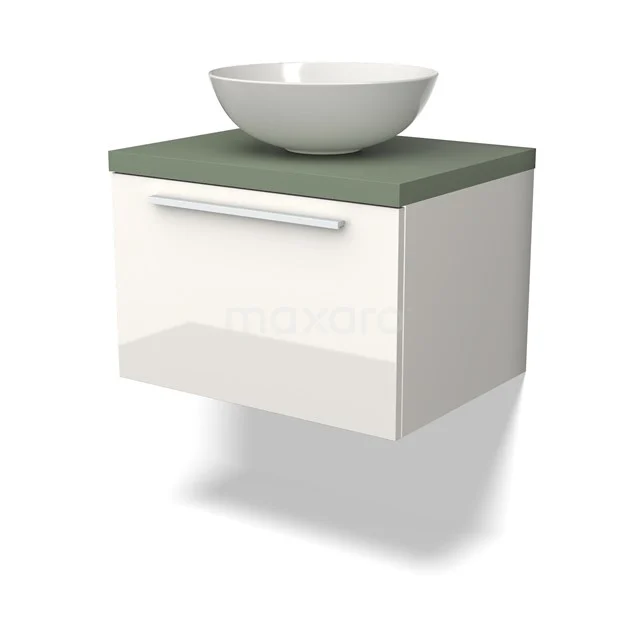 Modulo Plato Vanity units for countertop basin | 60 cm High-gloss white Flat front Sage green worktop 1 drawer BMK11-02503
