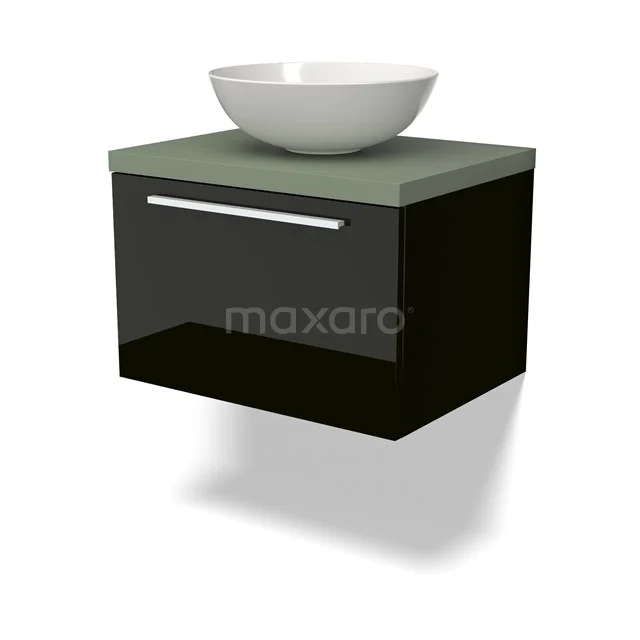 Modulo Plato Vanity units for countertop basin | 60 cm High-gloss black Flat front Sage green worktop 1 drawer BMK11-02511