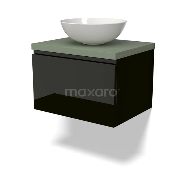 Modulo Plato Vanity units for countertop basin | 60 cm High-gloss black Handle-less front Sage green worktop 1 drawer BMK11-02512