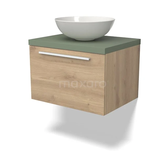 Waschtischunterschrank mit Konsole BMK11-02517 Hölzernes Badezimmermöbel mit grünem Waschbecken-Tablet und weißem Aufsatzbecken, modernes schwebendes Design für stilvolle Badezimmergestaltung.