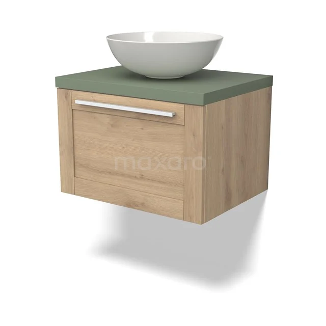Modulo Plato Vanity units for countertop basin | 60 cm Light brown oak Frame front Sage green worktop 1 drawer BMK11-02518